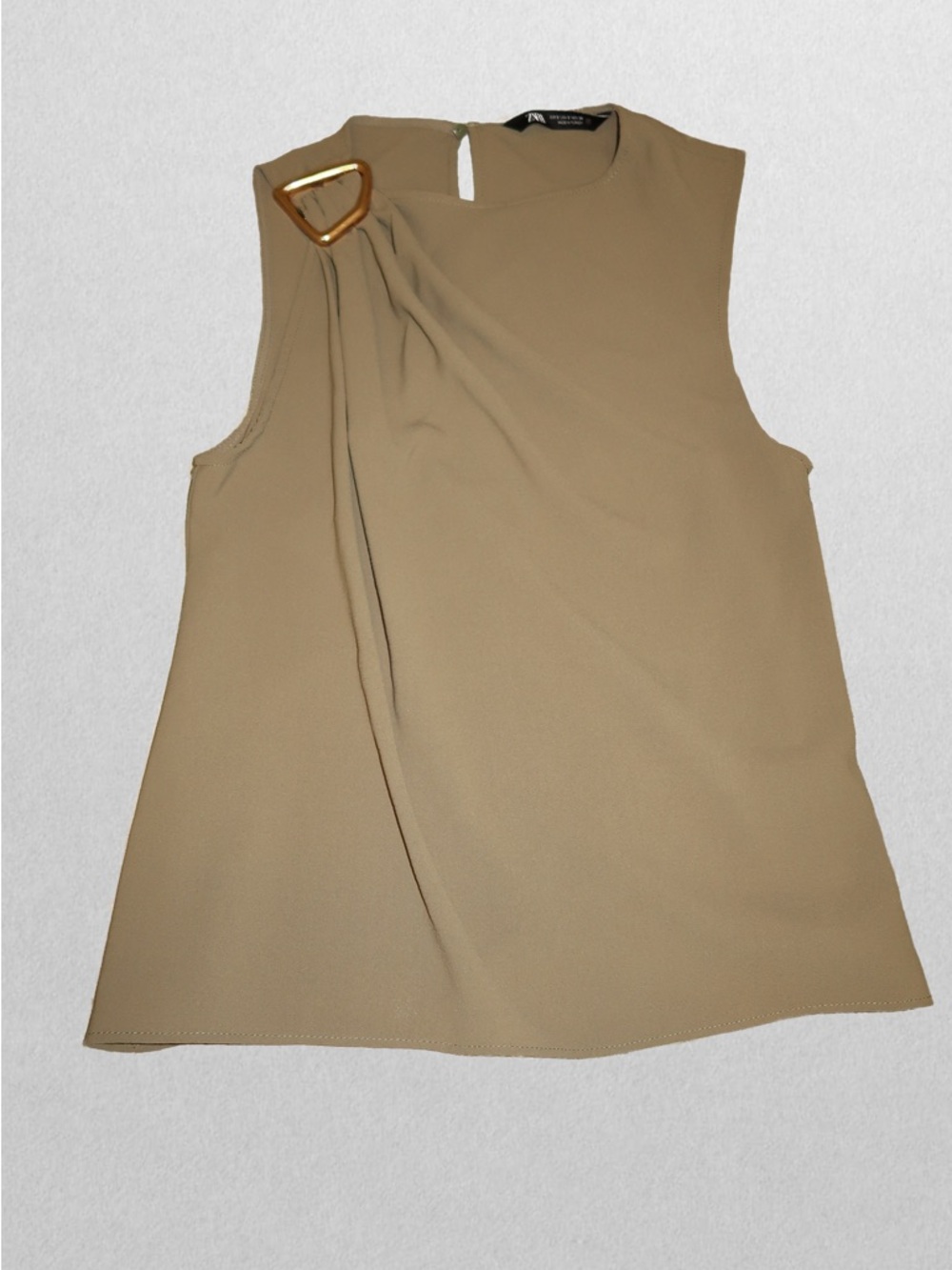 Zara Sleeveless Top with Gold Buckle in Olive